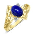 thumbnail image 3 of RYLOS Rings for Women 14K Gold Plated Silver Greek Key Designer Ring 9X7MM Gemstone & Diamond Ring September Lapis Jewelry Size 6, 3 of 7