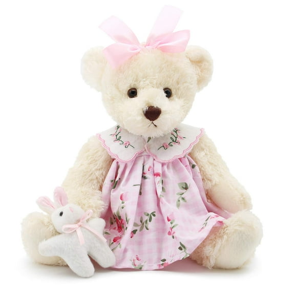 Oitscute Small Baby Teddy Bear with Cloth Cute Stuffed Animal Soft Plush Toy 10"" (Pink Dress with Rabbit)