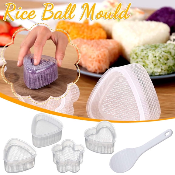 MORESEC under $5 5Pcs Sushi Rice Mold,Household Bento Seaweed Sushi Maker, Food Grade PP Rice Ball Triangle Rectangle Mold, Easy Clean Kitchen DIY Tool for Kids