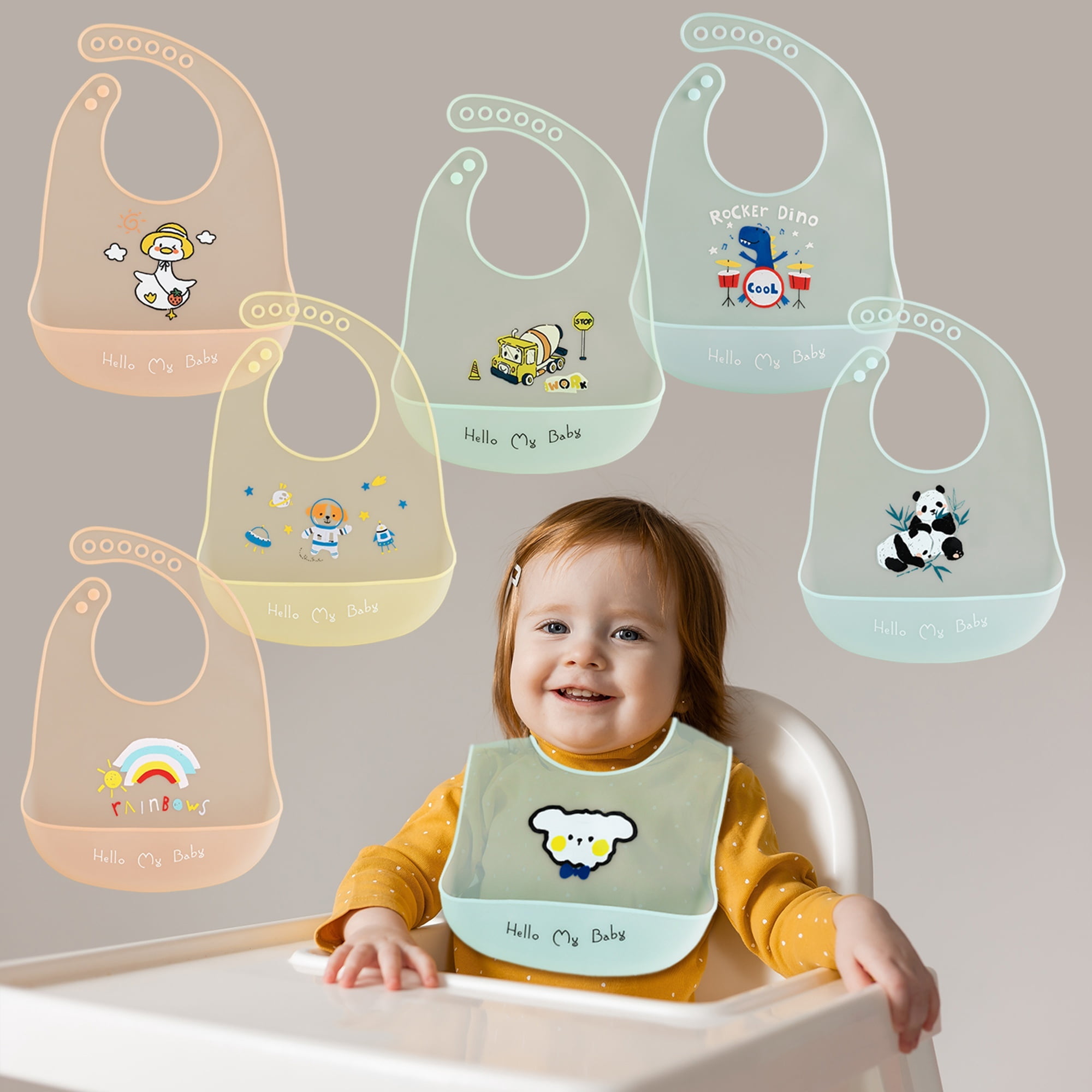 GOLDCOLIN Set of 3 Silicone Bibs for Babies & Toddlers,Soft Adjustable Bibs with Pocket Food Catcher for Baby Girl,Boy