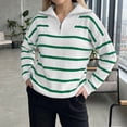 thumbnail image 7 of Womens Knit Tops Striped Quarter Zipper Long Sleeve Fashion Casual Pullover Sweaters for Daily Wear Green M, 7 of 7