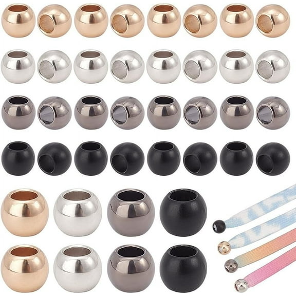 80pcs 4.7mm Large Hole Beads 4 Colors European Beads Metal Spacer Beads Gold Silver Spacer Beads Alloy Smooth Round Beads for DIY Craft Bracelet Necklace Earring Jewelry Making