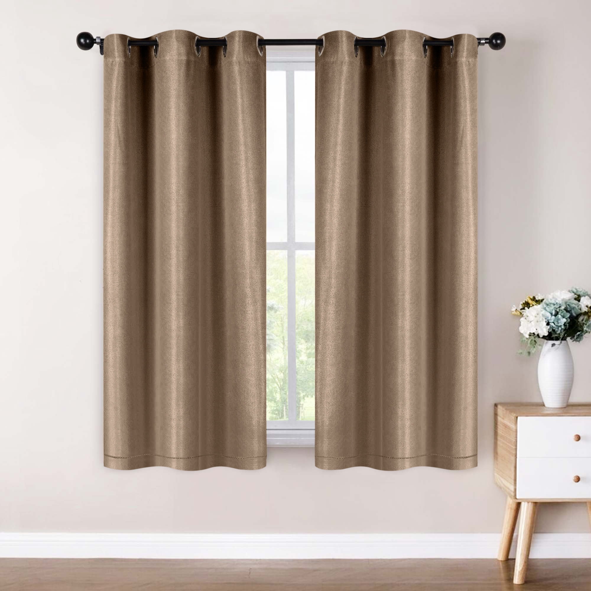 Superior Jaxon Blackout Curtains Set of 2, Grommet Header Curtain Panel Pair, 42"W x 63"L, Tan