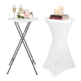 thumbnail image 2 of Porfeet 2 Set 24" High Top Cocktail Table, Folding Round Bar Height Table with Black Spandex Stretch Table Covers, Tall Bistro Table for Parties, Patio, Backyard, Dining, Wedding,White, 2 of 13