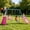 Blue+Pink, variant on 5-in-1 Metal Swing Set for Backyard, Kids Outdoor Playground Playset with Slide, Saucer & Single Belt Swings, Basketball Hoop + Soccer Goal, Heavy Duty A-Frame for Ages 3–10