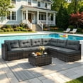 thumbnail image 2 of 7 Piece Rattan Sectional Sofa Set, Outdoor Conversation Set, All-Weather Wicker Sectional Seating Group with Cushions & Coffee Table, Modern Furniture Couch Set for Patio Deck Garden Pool, 2 of 9