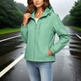 thumbnail image 2 of Crgrtght Women Hooded Zip Long Sleeve Solid Casual Travel Jacket Coat Waterproof Hiking Jacket Windproof Outdoor Slim Lightweight Rain Jacket, Mint Green L, 2 of 7