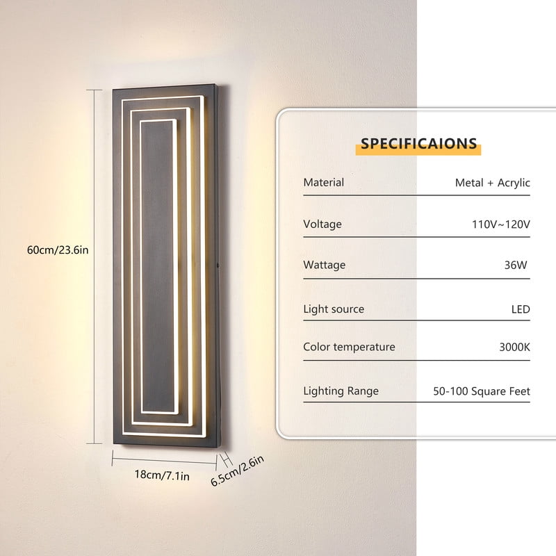 TICOZE 23.6 inch Modern Long Outdoor Wall Lights Exterior Lights for House,LED Outdoor Wall Large Front Porch Light Fixture For Garage, garden, entrance gate (2 Pack)