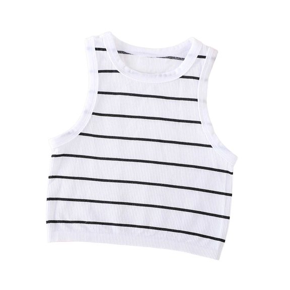 Women's Ribbed Tank Tops Striped Crew Neck Cropped Top Soft Stretch Going Out Summer Camisole Black M