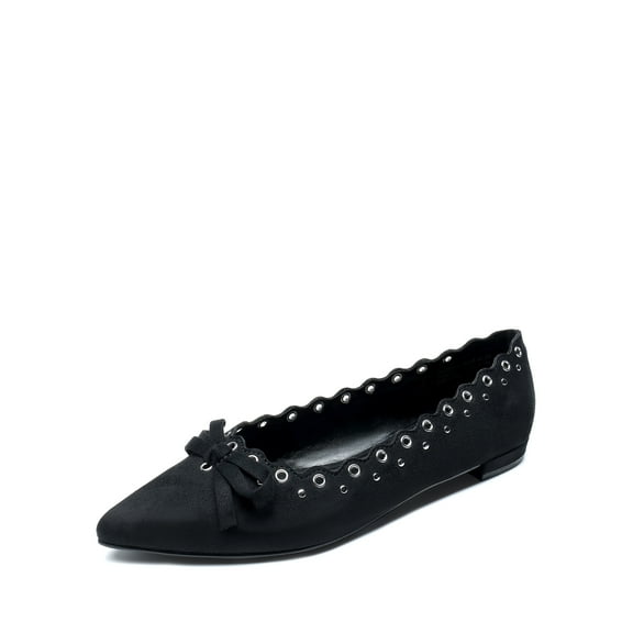 DREAM PAIRS Women's Ballet Flats with Bow & Scalloped Detail - Soft Micro Suede Pointed Toe Shoes for Casual & Formal Wear