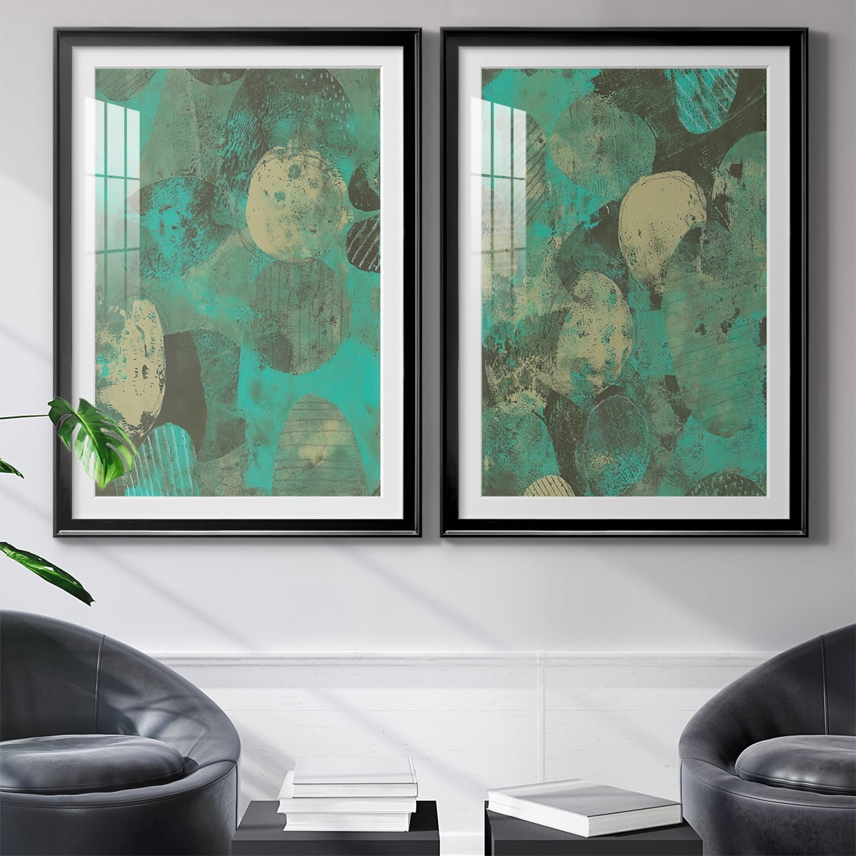 Wexford Home Minty Green Orbs I Premium Framed Print, 26.5" x 36.5" - Ready to Hang, Black (Set of 2)