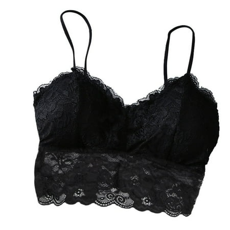 IUJSOY Womens Lace Padded Bralette Plunge Wireless Longline Bra Racerback Crop Top V Neck Bralettes