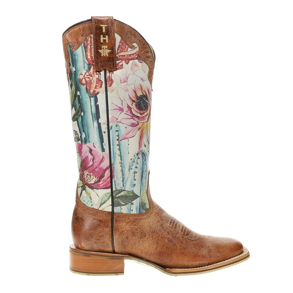 Tin Haul Womens Cactilicious Floral Square Toe Cowboy Mid Calf Boots