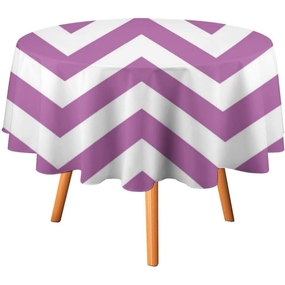 Tablecloth Orchid Purple, White Chevron Zigzag Pattern Table Cover 70inch Round Washable Table Cloth for Kitchen Dinning Party Tabletop Modern Decoration