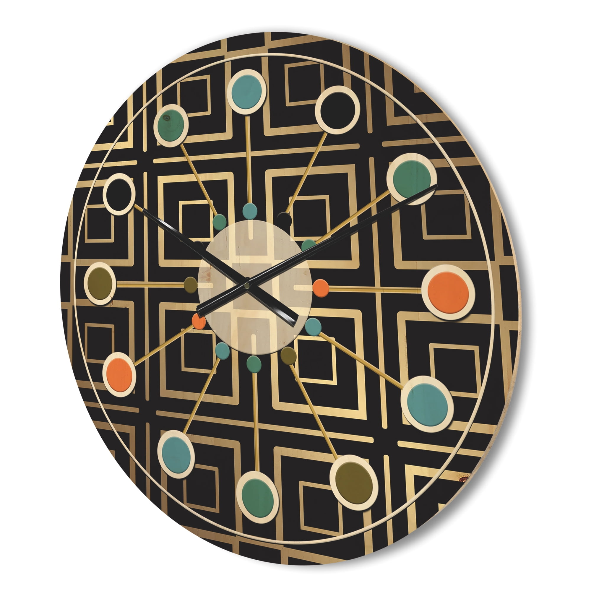 Designart 'Metallic Golden Luxury Geometrics XII XII' Mid-Century Modern Wood Wall Clock