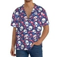 thumbnail image 3 of Honeii 's Skull cartoon flower for men's short-sleeved button-up collared shirt featuring a pocket, perfect for beach vacations, and travel adventures., 3 of 5