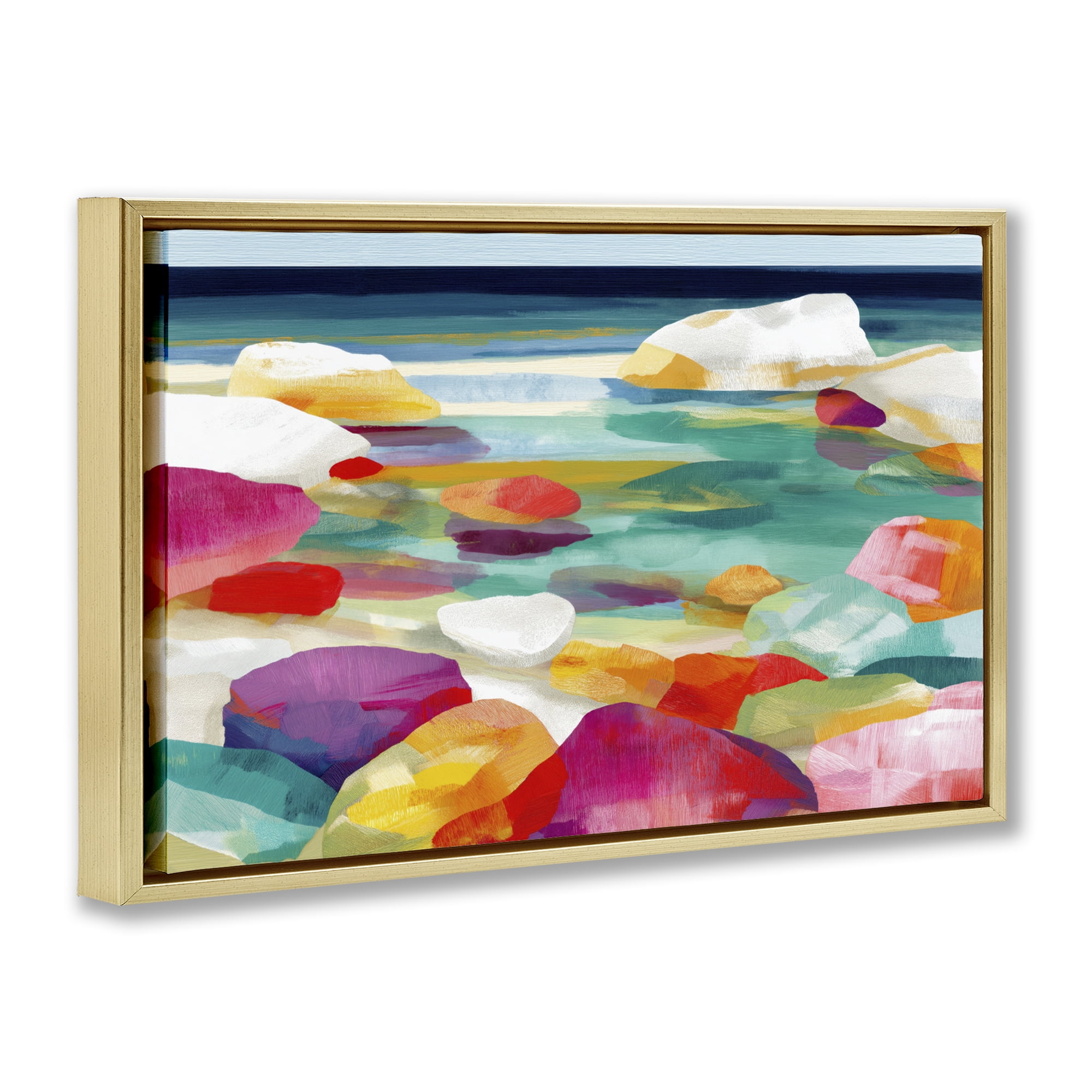 Stupell Industries Vivid Stones By The Shore Gold Framed Floater Canvas Wall Art, design by Chromatic Storm Studio