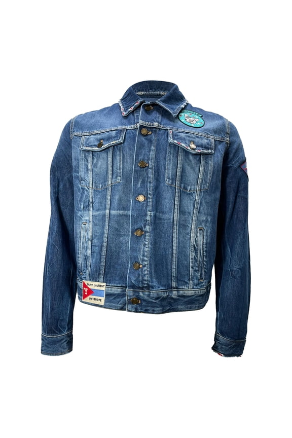 Pre-Owned Saint Laurent Patch Jacket in Blue Cotton Denim