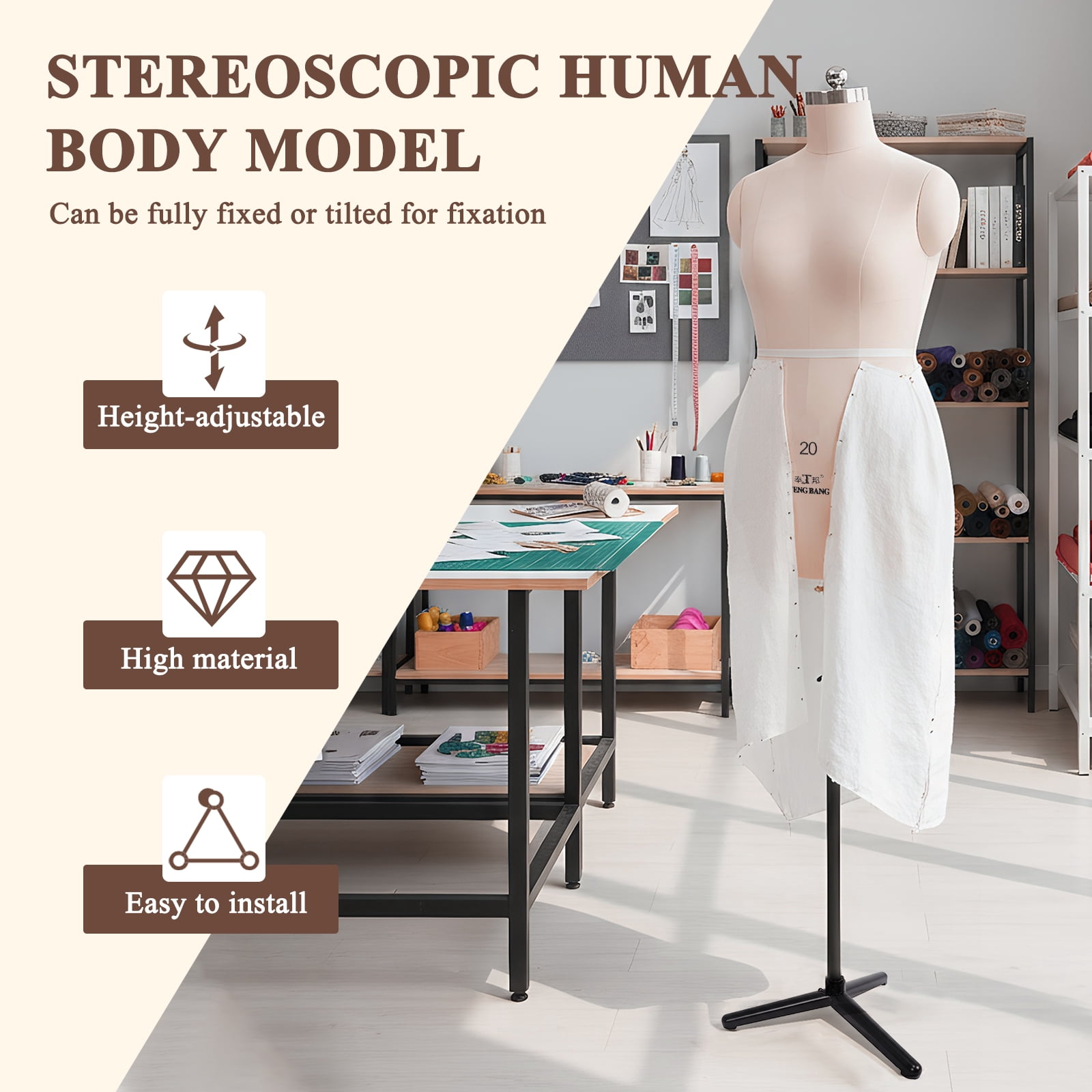 Btidfty Dress Form Height Adjustable Female Half Body Sewing Mannequin with Metal Stand Mannequin Body for Retail Boutique Store