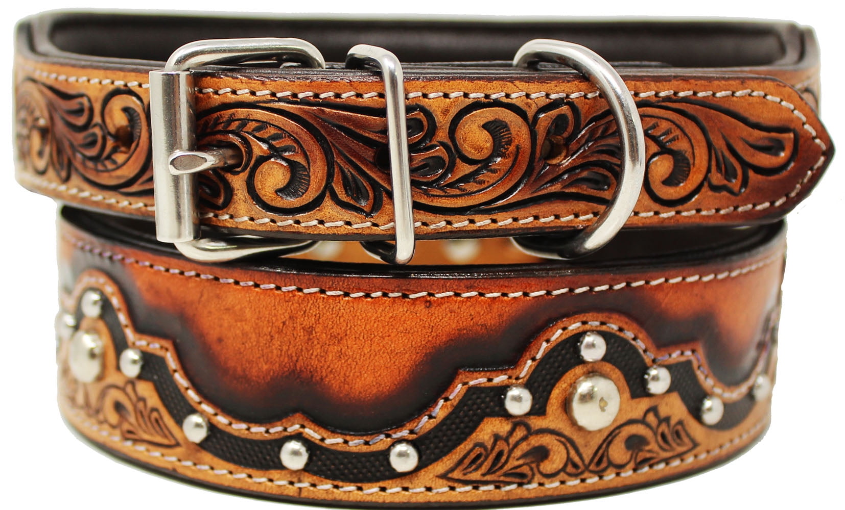 Large 21'' 25'' Heavy Duty Padded Leather Hand Tooled Studded Dog