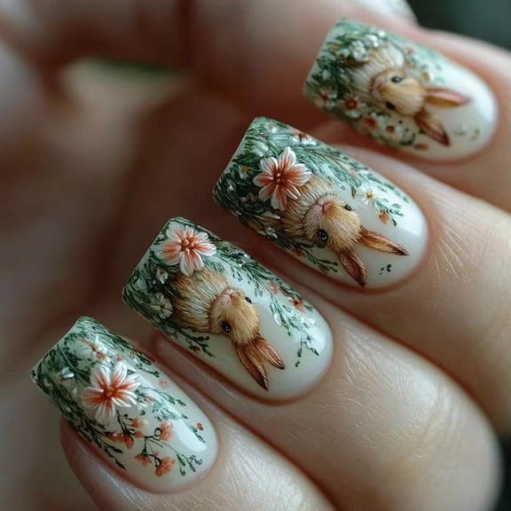 Square Fake Nails Easter Designs Glues On Nails Artificial Acrylic Nails 24pcs On Nails for Women