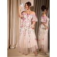 thumbnail image 6 of Plus Size Womens Multicolor Embroidered Off-Shoulder Short Sleeve Cinched Waist Maxi Flare Dress For Parties, 6 of 8