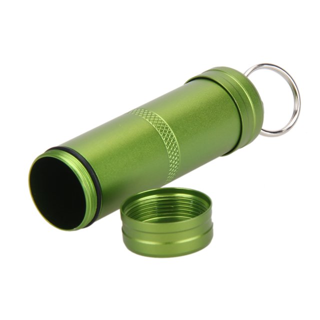 Tanque Impermeable Tanque Impermeable Camping Estuche impermeable de aleación de aluminio Botella de medicina de primeros auxilios con llavero