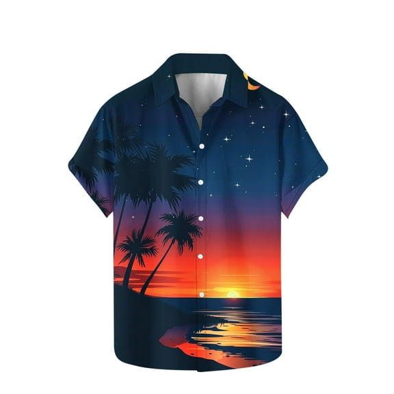 cocolona Hawaiian Shirt for Men, Turndown Collar Button Short Sleeve Shirts Summer Casual Vacation Beach Tops Blouses Blue XL