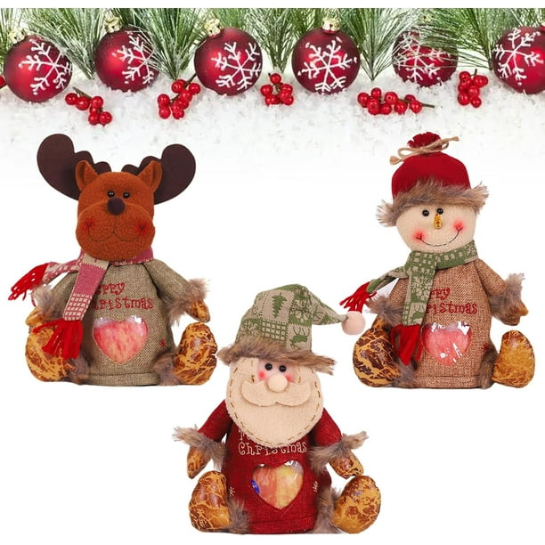 Bolsas de regalo de Navidad para muñecas, bolsas de dulces de Navidad con cremallera, bolsa de regalo de decoración de muñecas 3D, bolsa de almacenamiento de muñeco de nieve de Papá Noel y alce, bolsa