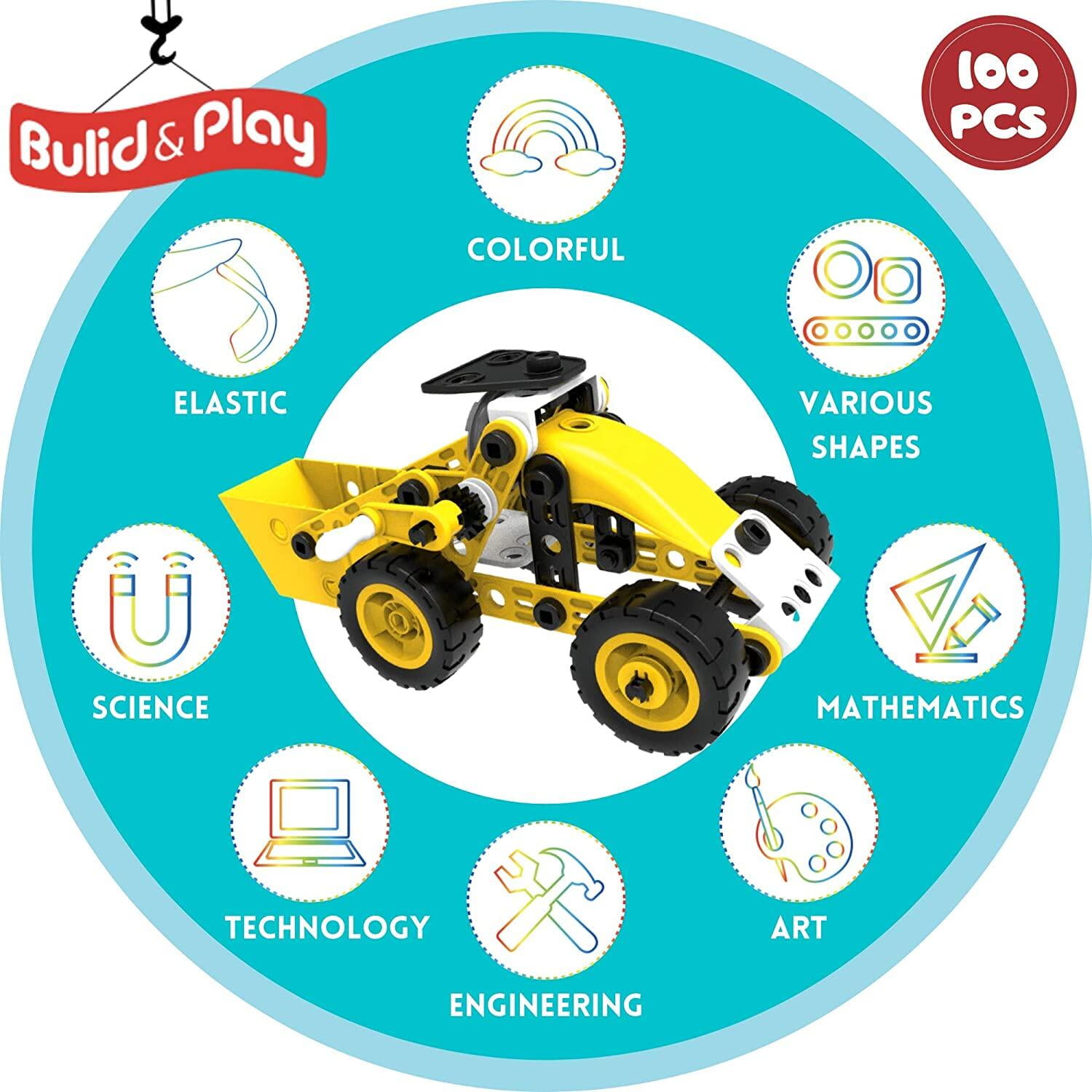 STEM Toys Kids Building Toys – 100 Piece 8-in-1 DIY Learning Construction Toy, Best Educational Kids Building Toys for Boys and Girls Mechanical Engineering Set Gifts for Ages 5 6 7 8 9 + Years Old