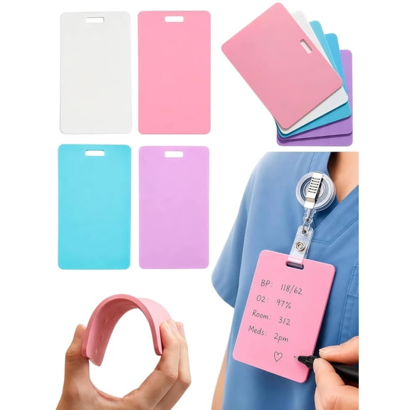 Erasable Badge Note, Reusable Silicone ID Badge Notepad 4 Pack, Wearable Vertical Pocket Memo Writing Pad Set for Nurses Doctors Work