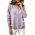 thumbnail image 5 of Womens Floral Cardigan Sweater Long Sleeve Crew Neck Button Down Coat Fashion Comfy Casual Loose Knitted Outwear (M, Purple), 5 of 5