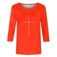 thumbnail image 4 of FRSASU 3/4 Length Sleeve Casual Daily Womens Tops Crew Neck Summer T Shirts Loose Casual Basic Tee Blouses Orange, 4 of 5