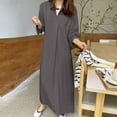thumbnail image 2 of RYDCOT Women's Long Sleeves Maxi Dress Casual Loose V-Neck Solid Color Cotton and Linen Shirt Dresses Fall Dresses for Women 2023, 2 of 6