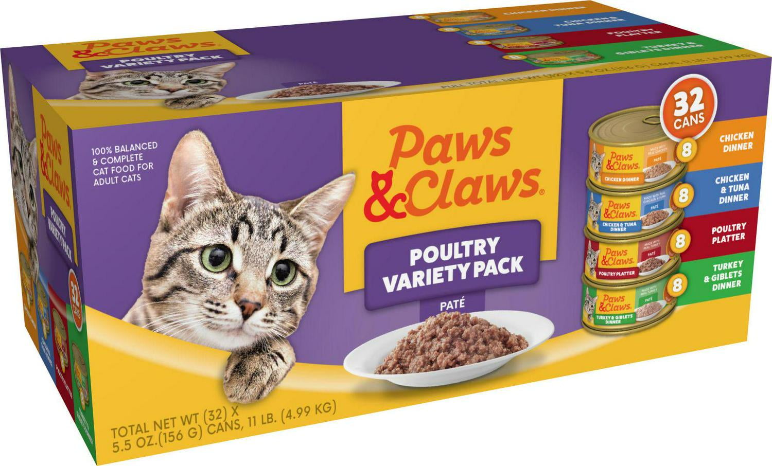 Paws and Claws Adult/Kitten Minced Chicken, Tuna and Turkey Wet Cat