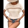 thumbnail image 3 of Blusas Bohemias de Punto con Cuello Redondo, Corta, Bordadas, con Encaje y Aberturas para Mujer Albaricoque L, 3 of 9
