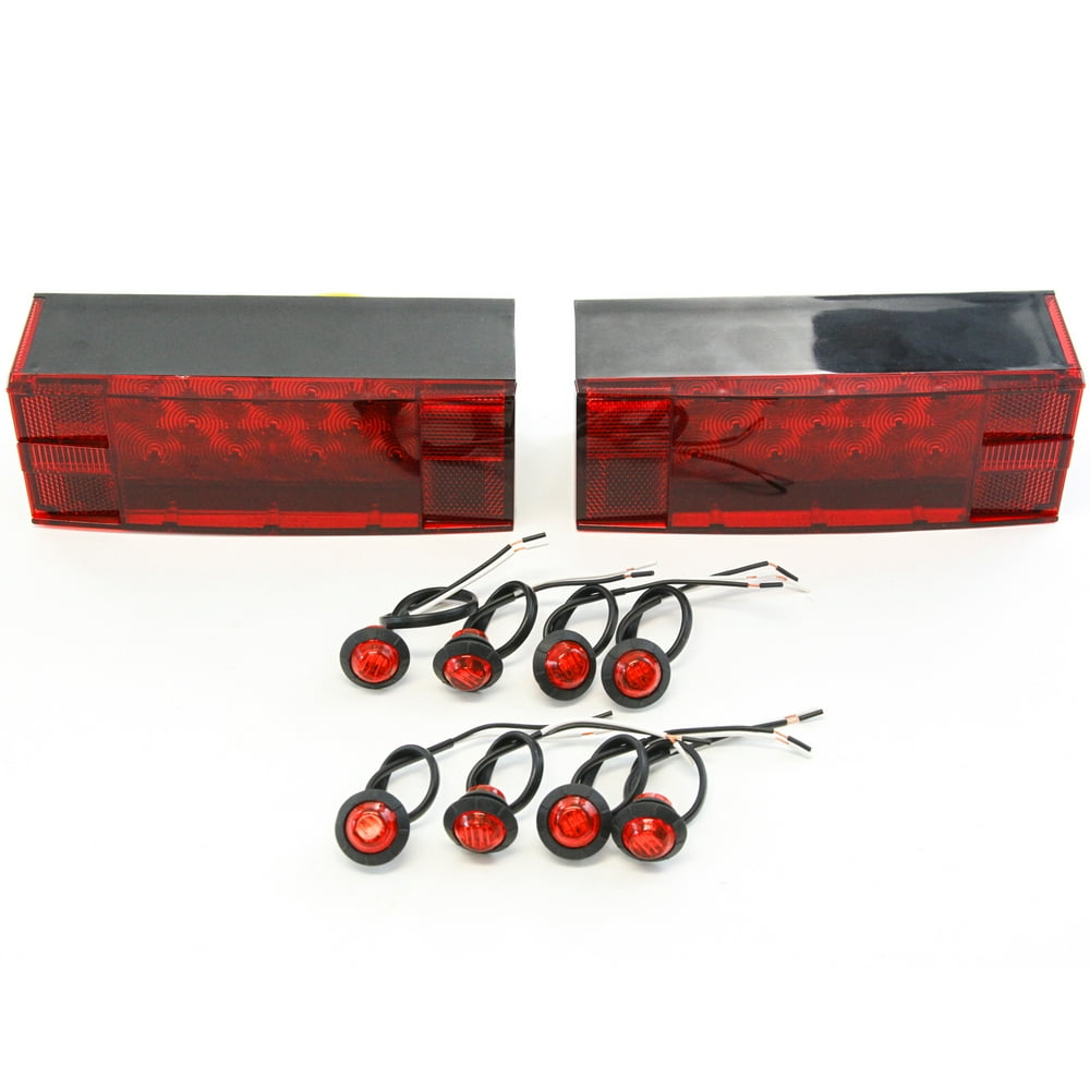 (2) LED Submersible Combination Trailer Tail Lights Boat & (8) Red Side