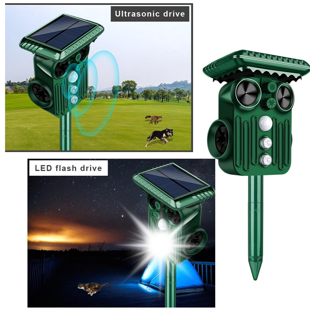 Ultrasonic Animal Repeller Outdoor, Repellent & Deterrent with PIR Sensor & Flashing Light,Solar Powered Deer Repellent Device for Squirrels,Raccoons,Skunks,Rabbits