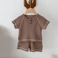 thumbnail image 2 of Odeerbi Kids Boys Girls Two Piece Outfits Cotton Summer Clothes Children's Casual Solid Color Short Sleeve Round Neck Top Shirt Shorts Two-piece Set Brown, 2 of 8
