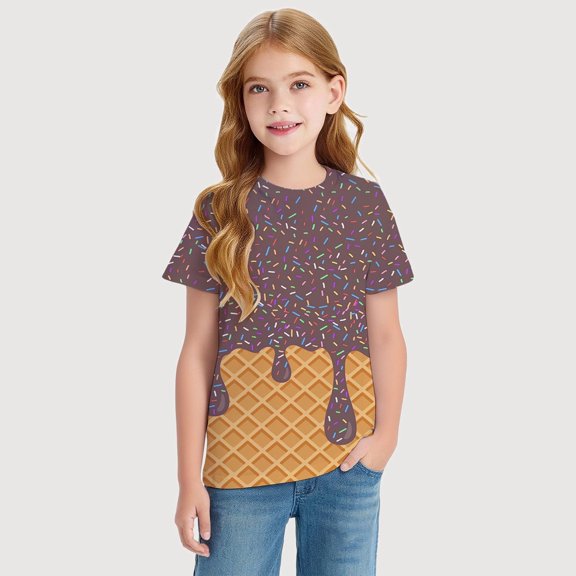 Gyujnb Dessert Themed Graphic Short Sleeve T Shirt Comfortable Casual Tee for Daily Wear Youth Apparel (Unisex),12-13 Years