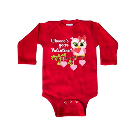 

Inktastic Whoooo s Your Valentine with Cute Pink Owl Gift Baby Boy or Baby Girl Long Sleeve Bodysuit