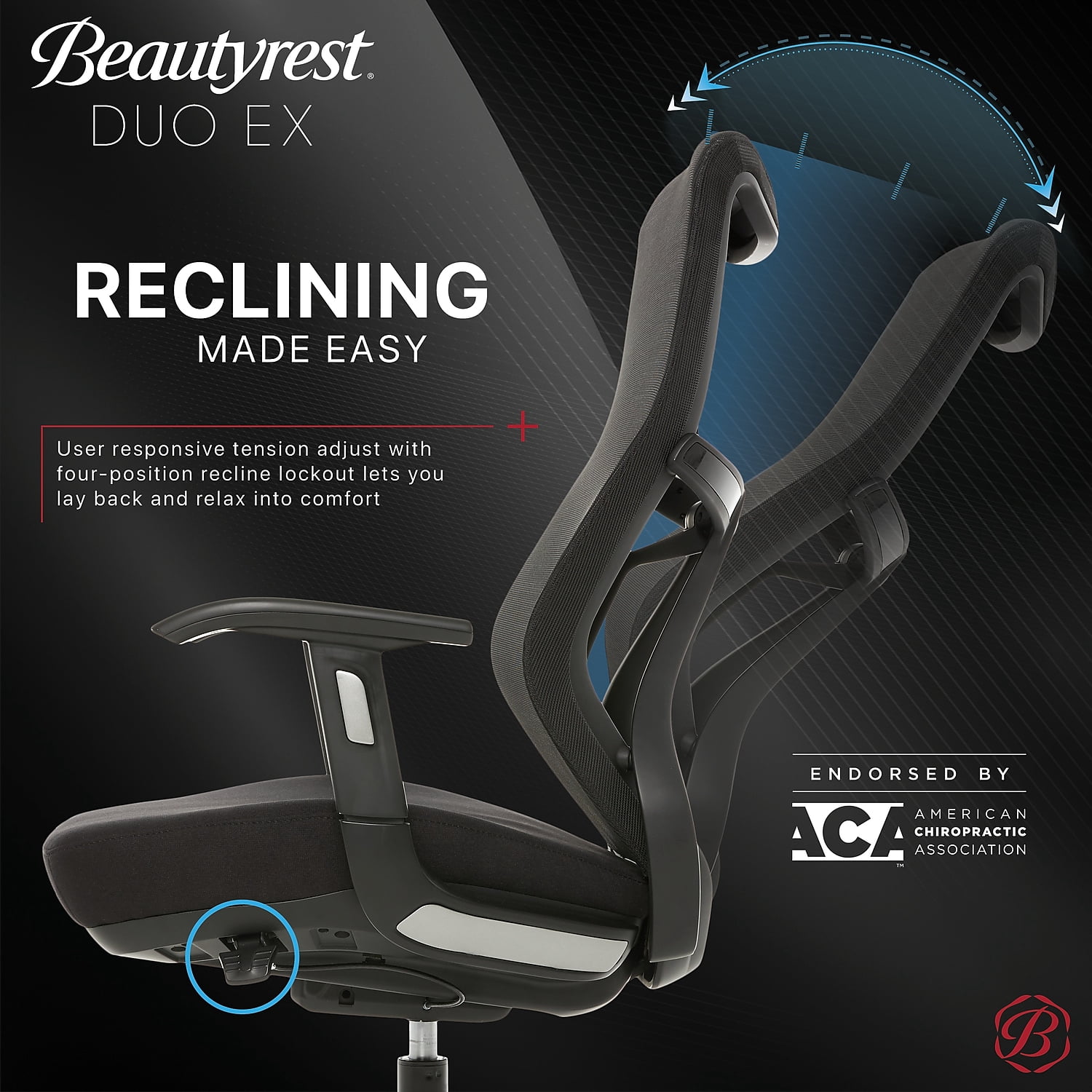 Zhejiang Hengyu Plastic Technology Co Ltd Beautyrest Duo-EX Mesh Seat Height Adjustment Swivel Desk Chair, Black/Gray