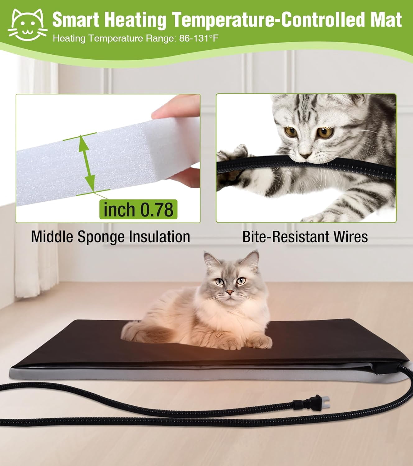 Aivituvin Heated Cat House for Outside, Outdoor Cat House Insulated with Electric Heating Blanket, Bite-Resistant Wires, Weatherproof Feral Cat Shelter for Winter