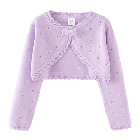 Byoo Toddler Girls Solid Color Cardigan Jacket Bow Cropped Knit Shrug Long Sleeve Basic Coat Soft Comfy Top for Kids