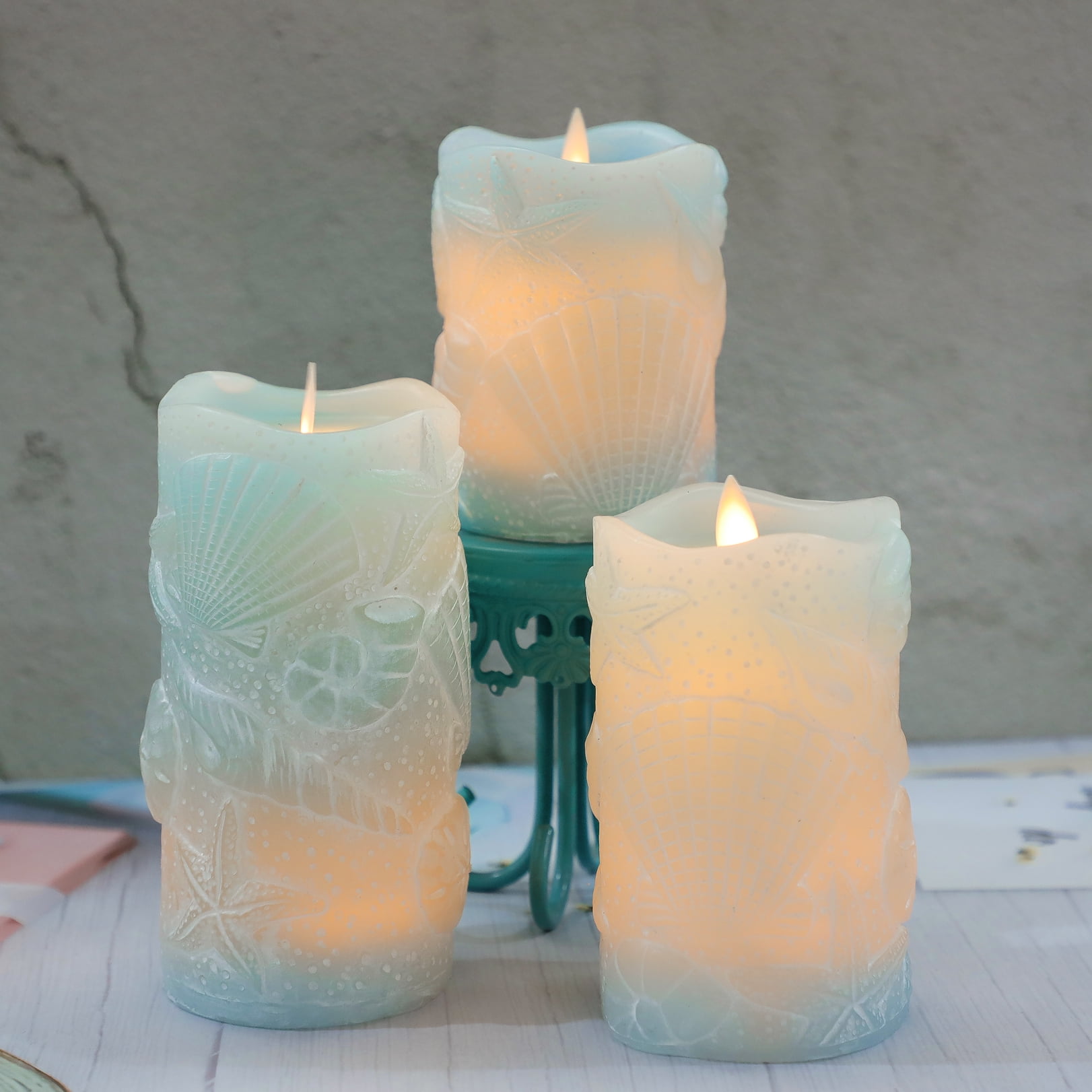 Meltone LED Flameless Candles with Remote(D 3" x H 4" 5" 6"), Battery Powered, Blue