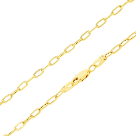 Nuragold 10k Real Yellow Gold Paperclip 2mm Elongated Cable Link Necklace (16"-24") Dainty Italian Jewelry for Men & Women