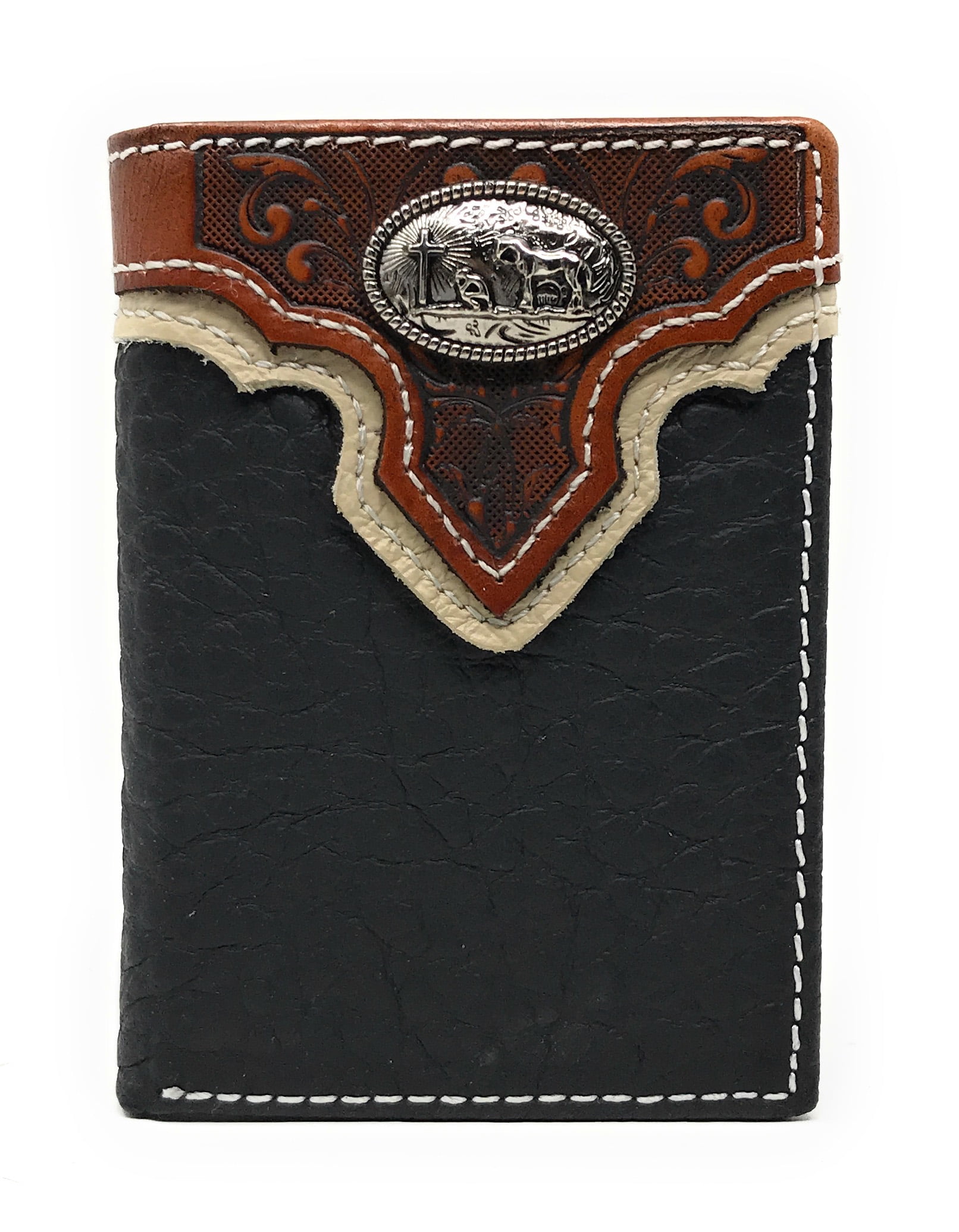 Western Tooled Genuine Leather Rodeo Men's Short Trifold Wallet in