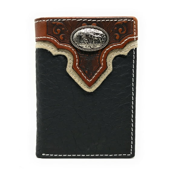 Western Tooled Genuine Leather Praying Cow Boy Men's Short Trifold Wallet