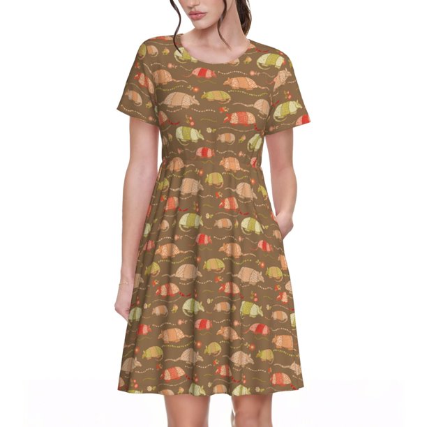 Easygdp Armadillo Floral 1 para Vestido Transpirable de Mujer, Vestido Suelto de Manga Corta con Pliegues y Bolsillos para el Verano