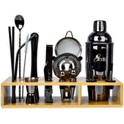 Bartender Kit, 20 Piece Bar Tool Set with Bamboo Stand, Cocktail Shaker Set, Stainless Steel Bar Tools for Drink(Black)